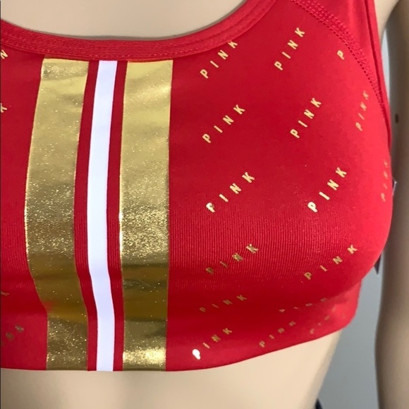 LAST ONE - New Victoria’s Secret Pink Ultimate Sports Bra Red & Gold Size XS - Picture 2 of 13